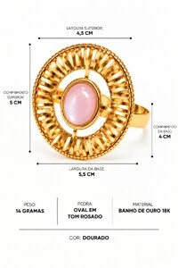 Bracelete Semijoia Essenza Aramado e Pedra Oval Dourado
