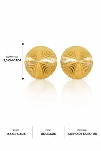 Brinco Semijoia Disco Dourado Pri Acessórios