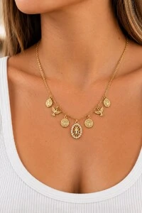 Colar Semijoia Mix De Pingentes Religioso Dourado Pri Acessórios