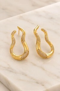 Brinco Orgânico Duo Banho Ouro 18K Banho Ródio Feminino