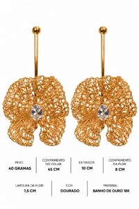 Brinco Semijoia Essenza Flor Artesanal Dourado