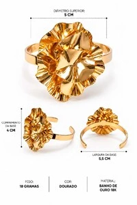 Bracelete Semijoia Essenza Flor Orgânica Dourado