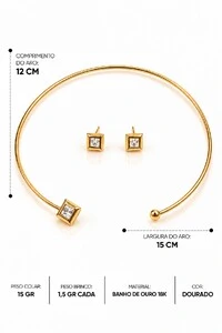 Conjunto Semijoia Blend Aro Zircônia Quadrado