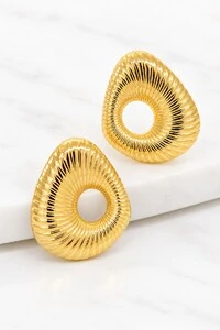Brinco Semijoia Gota Vazada Canelada Dourado Pri Acessórios