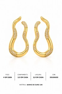 Brinco Orgânico Duo Banho Ouro 18K Banho Ródio Feminino