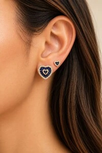 Brinco Semijoia Coração Baguete Cravejado Pri Acessórios