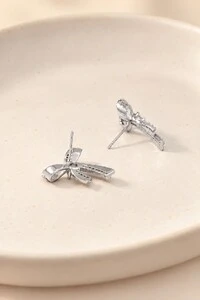 Brinco Pequeno Laço Cravejado Zircônia Delicado Banho Ouro 18k Banho Ródio Feminino