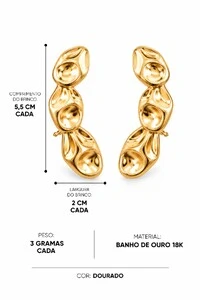 Brinco Semijoia Essenza Ear Cuff Orgânico Martelado Dourado