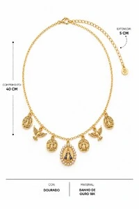 Colar Semijoia Mix De Pingentes Religioso Dourado Pri Acessórios