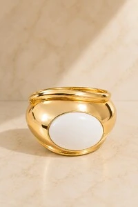 Bracelete Maxi Abaulado e Pedra Oval Dourado