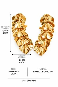 Brinco Semijoia Essenza Ear Cuff Folhas Dourado