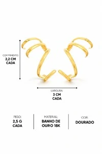 Brinco Semijoia Ear Cuff Quatro Vias Serenity Dourado