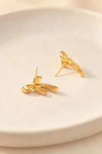 Brinco Pequeno Laço Cravejado Zircônia Delicado Banho Ouro 18k Banho Ródio Feminino