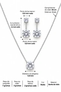 Conjunto Semijoia Virgínia Ponto De Luz Ródio