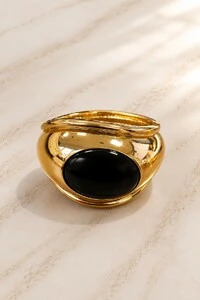 Bracelete Maxi Abaulado e Pedra Oval Dourado