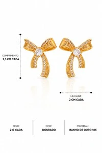 Brinco Pequeno Laço Cravejado Zircônia Delicado Banho Ouro 18k Banho Ródio Feminino