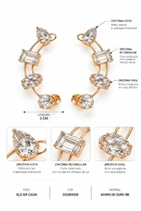 Brinco Semijoia Essenza Ear Cuff Multiformas Dourado