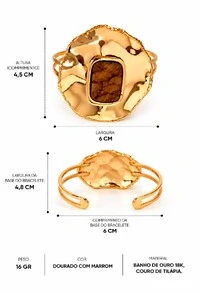 Bracelete Semijoia Lumen Maxi Couro Dourado Pri Acessórios