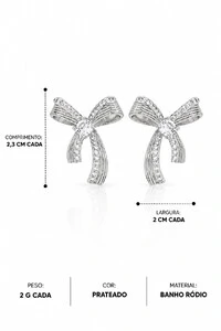 Brinco Pequeno Laço Cravejado Zircônia Delicado Banho Ouro 18k Banho Ródio Feminino