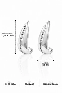 Brinco Semijoia Ear Hook Cravejado Medio Rodio