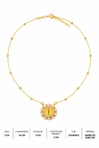 Colar Semijoia Medalha São Bento Cravejado Dourado
