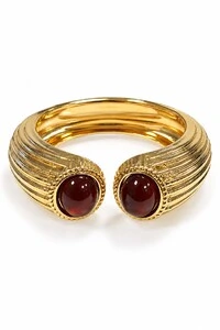 Bracelete Maxi Semi-Aberto Texturizado e Pedra Oval Dourado