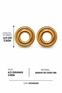 Brinco Semijoia Essenza Redondo Vazado Aramado Dourado