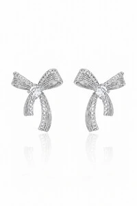 Brinco Pequeno Laço Cravejado Zircônia Delicado Banho Ouro 18k Banho Ródio Feminino