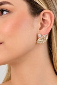 Brinco Semijoia Leque Baguete e Gota Pri Acessórios