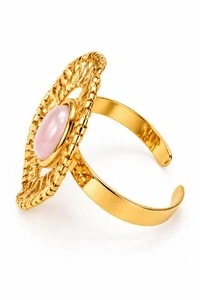 Bracelete Semijoia Essenza Aramado e Pedra Oval Dourado