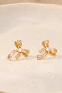 Brinco Pequeno Laço Cravejado Zircônia Delicado Banho Ouro 18k Banho Ródio Feminino