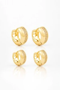 Brinco Semijoia Argola Dupla Cravejado Dourado