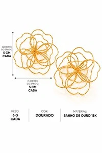 Brinco Semijoia Essenza Flor Trabalhado Vazado Grande Dourado
