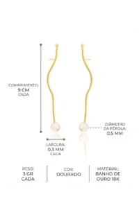 Brinco Semijoia Florence Palito Pérola Dourado