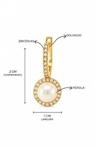 Brinco Argola Cravejada Banho Ouro 18K Banho Ródio Feminino