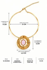 Choker Semijoia Essenza Aro Trabalhado e Pedra Oval Dourado