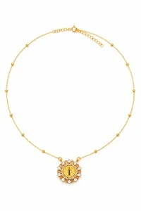 Colar Semijoia Medalha São Bento Cravejado Dourado