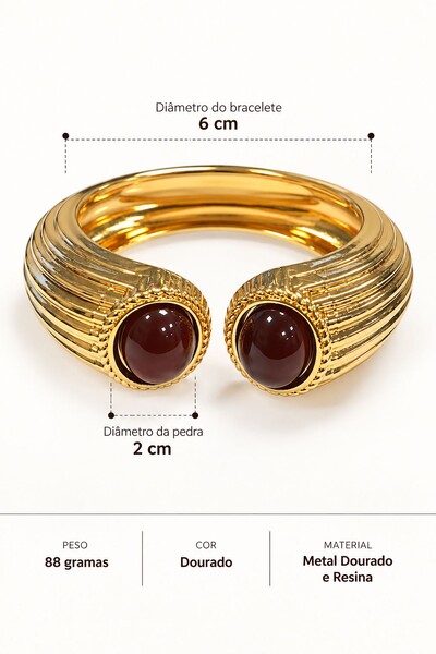 Foto Bracelete Maxi Semi-Aberto Texturizado e Pedra Oval Dourado