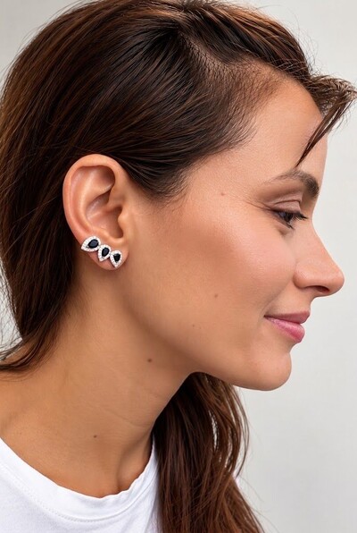 Foto Brinco Semijoia Ear Cuff Gotas Cravejado Pri Acessórios