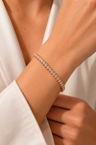Foto Pulseira Semijoia Riviera Três Garras Com Extensor Dourado