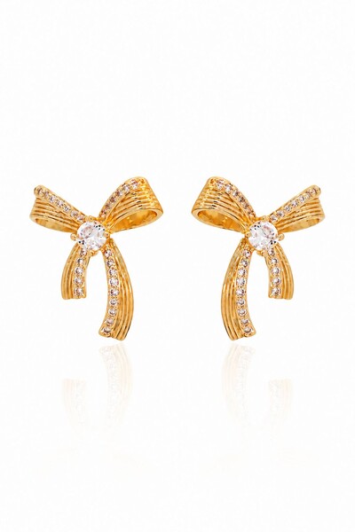 Foto Brinco Pequeno Laço Cravejado Zircônia Delicado Banho Ouro 18k Banho Ródio Feminino