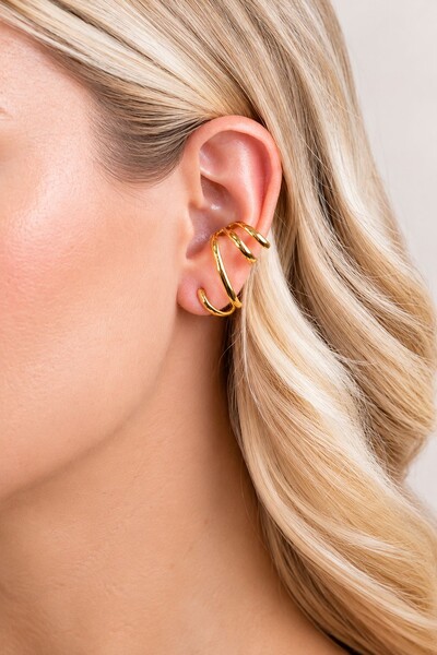 Foto Brinco Semijoia Ear Cuff Quatro Vias Serenity Dourado