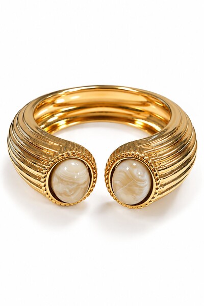 Foto Bracelete Maxi Semi-Aberto Texturizado e Pedra Oval Dourado