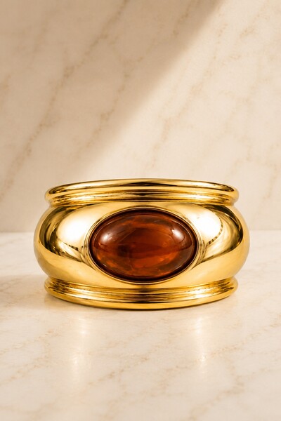 Foto Bracelete Maxi Abaulado e Pedra Oval Dourado