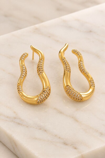 Foto Brinco Orgânico Duo Banho Ouro 18K Banho Ródio Feminino