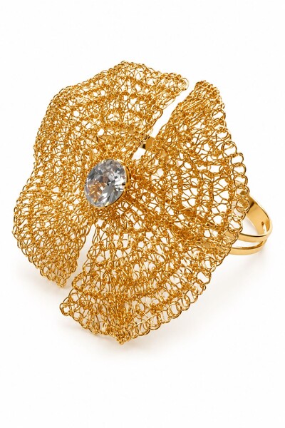 Foto Bracelete Semijoia Essenza Flor Artesanal Dourado