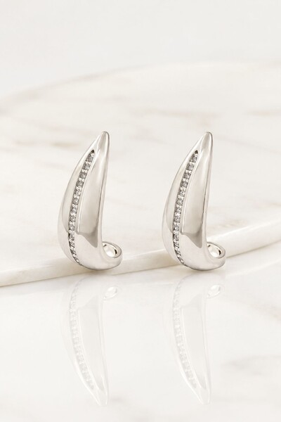 Foto Brinco Semijoia Ear Hook Cravejado Medio Rodio