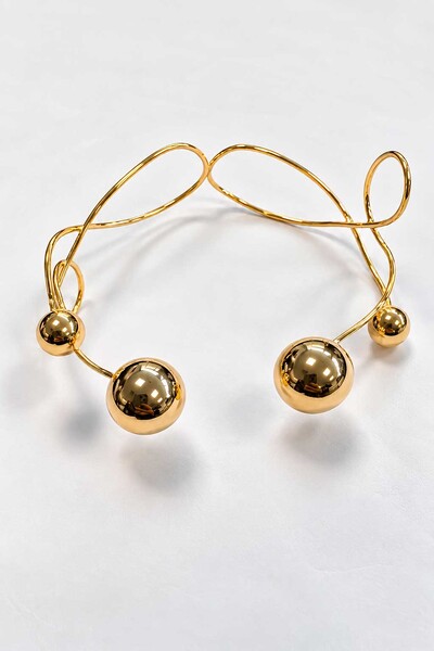 Foto Bracelete Semijoia Essenza Assimétrico Esferas Dourado