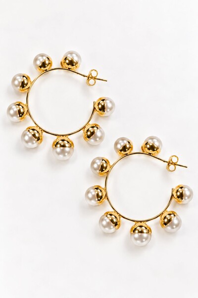 Foto Brinco Semijoia Essenza Argola Pérola Dourado