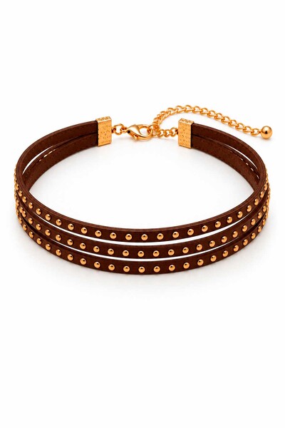 Foto Gargantilha Choker Eco Couro Tachinhas Dourado
